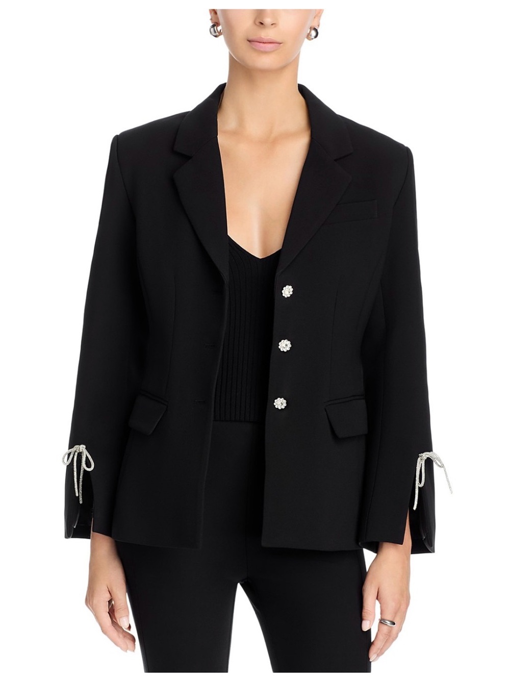 Aqua Bloomingdale’s Black Blazer with Decorative Buttons & Crystal Bows small